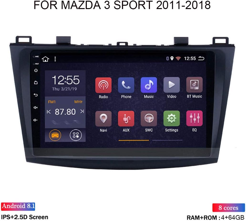 ZhiQin Android 8.1 8 Cores Car Stereo GPS Navigation 9 inch LCD Touch-Screen for Mazda 3 SPORT 2011-2018, Support Multimedia Player/RDS Car Radio/Hands-Free Calling