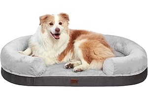 pettycare Orthopedic Dog Bed for Extra Large Dogs with Memory Foam, Waterproof Pet Bed Soft Sofa with Washable Removable Cover Anti-Slip Bottom, Extra Head and Neck Support Sleeper, 44” Grey