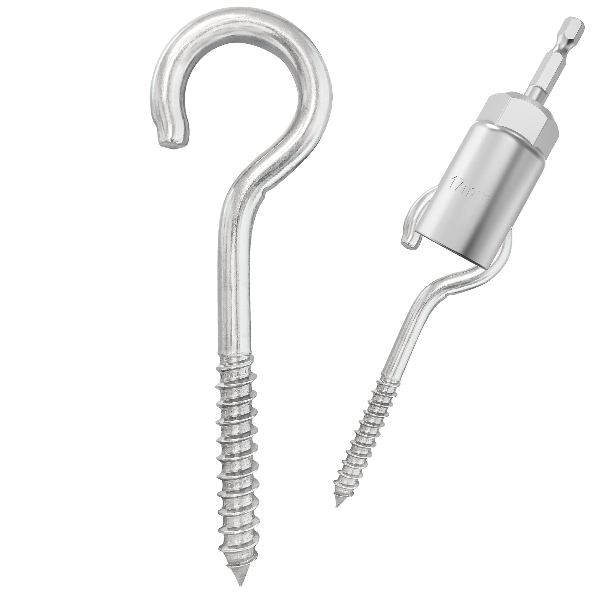 304 Stainless Steel Screw-in Hooks, Metal Hooks, Heavy-Duty Screw Eye, Wood Terminal Ring Eye Hooks, Hammock Brackets,Natural Color, M8 4 pcs +1 pcs 1/4" hex Shank Wing nut Driver