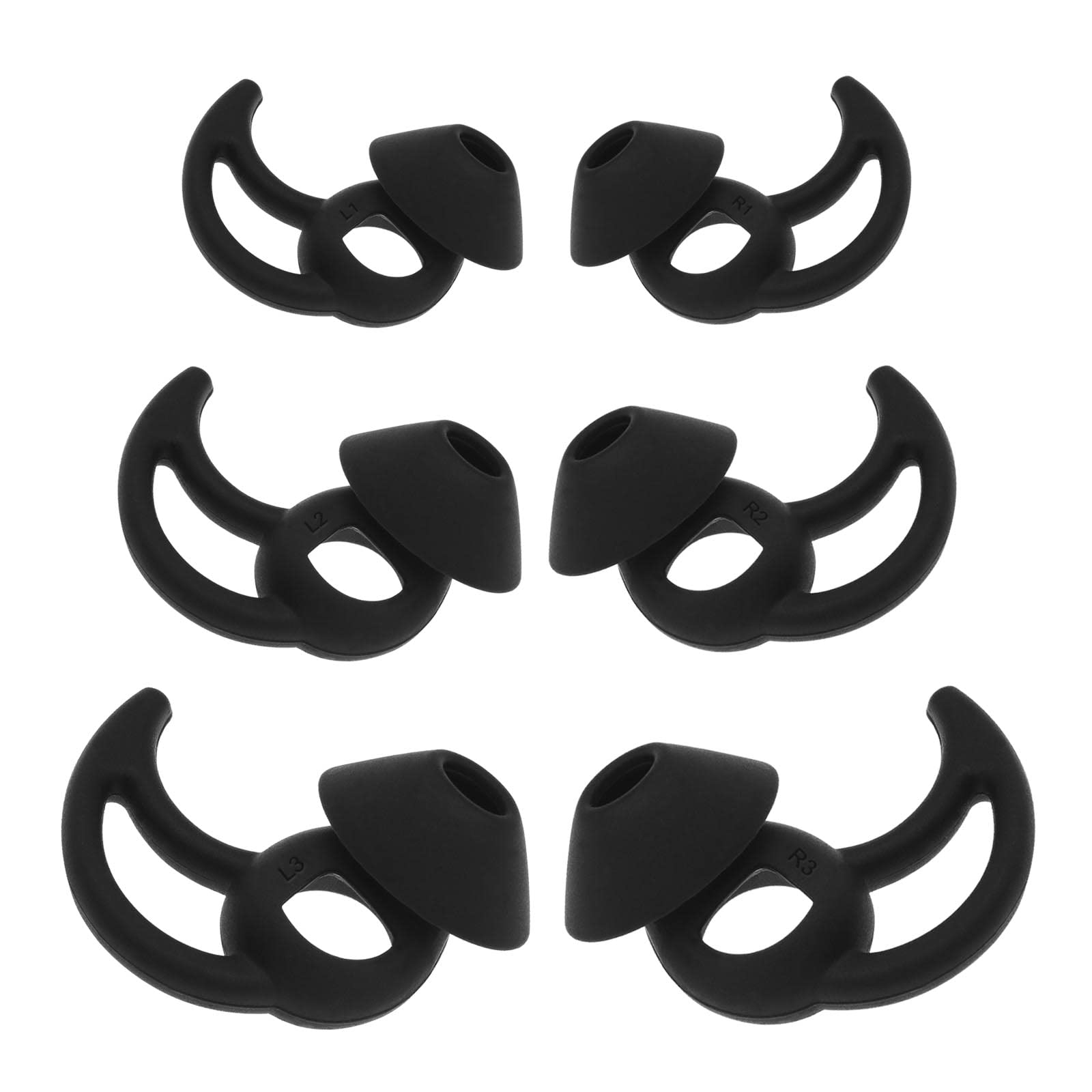 EMSea 3 Pairs Earbuds Cover Silicone Earhooks Ear Loops In-Ear Earbuds Tips with Wings Compatible with Bo-se QuietComfort and Sport Earphones S M L Black