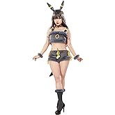 Mobbunny Anime Cosplay Pajamas Set for Women Fluffy Crop Top and Panty 2 Piece Flannel Lounge Set Cartoon Sleepwear