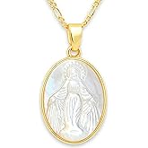Levlanc Virgin Mary Necklace - Miraculous Medal Necklace for Women - Virgin Mary Pendant - Medalla de la Virgen la Milagrosa - Mother Mary Necklace - Religious Gifts for Christian Women Box Included
