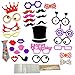 Cxy Photo Booth Props 31pcs Diy Kit For Birthday Party, Various Colors of Mustache, Glasses Frames, Ties, Lips, Crown, Pipe, Eyes, Hat and Happy Birthday Sign