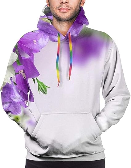 Amazon 白と紫の花のメンズノベルティパーカープリントスウェットポケットプルオーバー コート ジャケット 通販