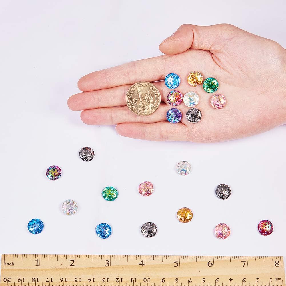 SUNNYCLUE 160pcs 8 Color(20pcs/Color) 12mm Flat Back Resin Cabochons Faux Druzy Dome Cabochons Iridescent Cameo Sparkly Glitter for DIY Earring Bracelet Necklace Jewelry Making - Image 4