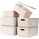 Yishyfier Plastic Storage Baskets With Lid Organizing Container Lidded Knit Storage Organizer Bins for Shelves Drawers Desktop Closet Playroom Classroom Office (4M+2S, Light grey)