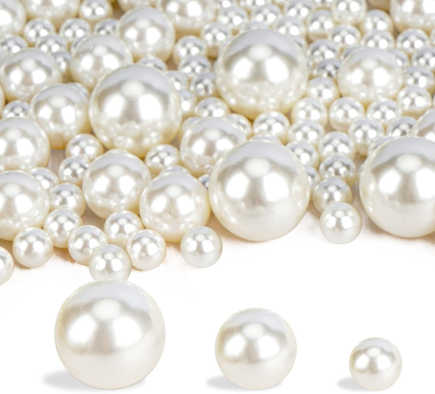 Vase Fillers - Floating Beads for Centerpieces, Suream 250PCS No Hole Faux Ivory Pearls and 2300PCS Water Beads for Vase Filler, Round Glossy Polished Beads for Table Scatters, Wedding Party, Album Decor, 8/14/20mm
