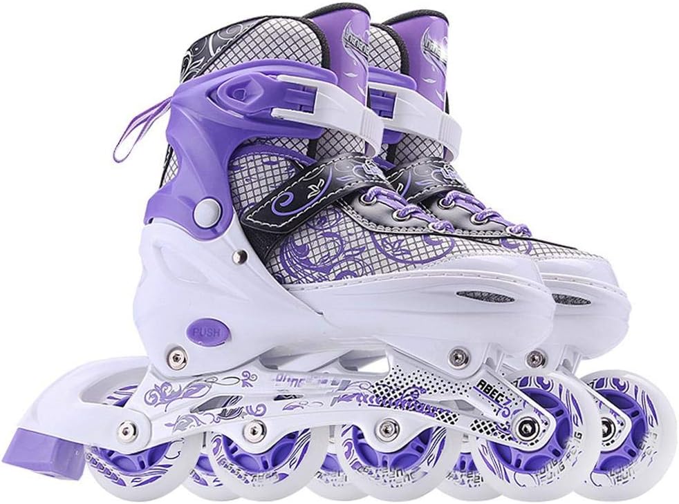 CLEBAO 4 Size Adjustable Inline Skates for Kids and Adults Flash Men and Women Inline Roller Skates Beginners Boys and Girls Roller Blades Pu Mesh