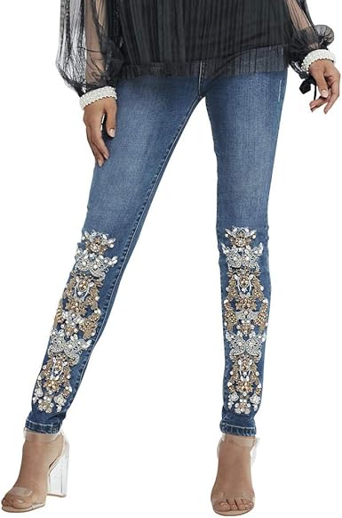 lace embellished jeans