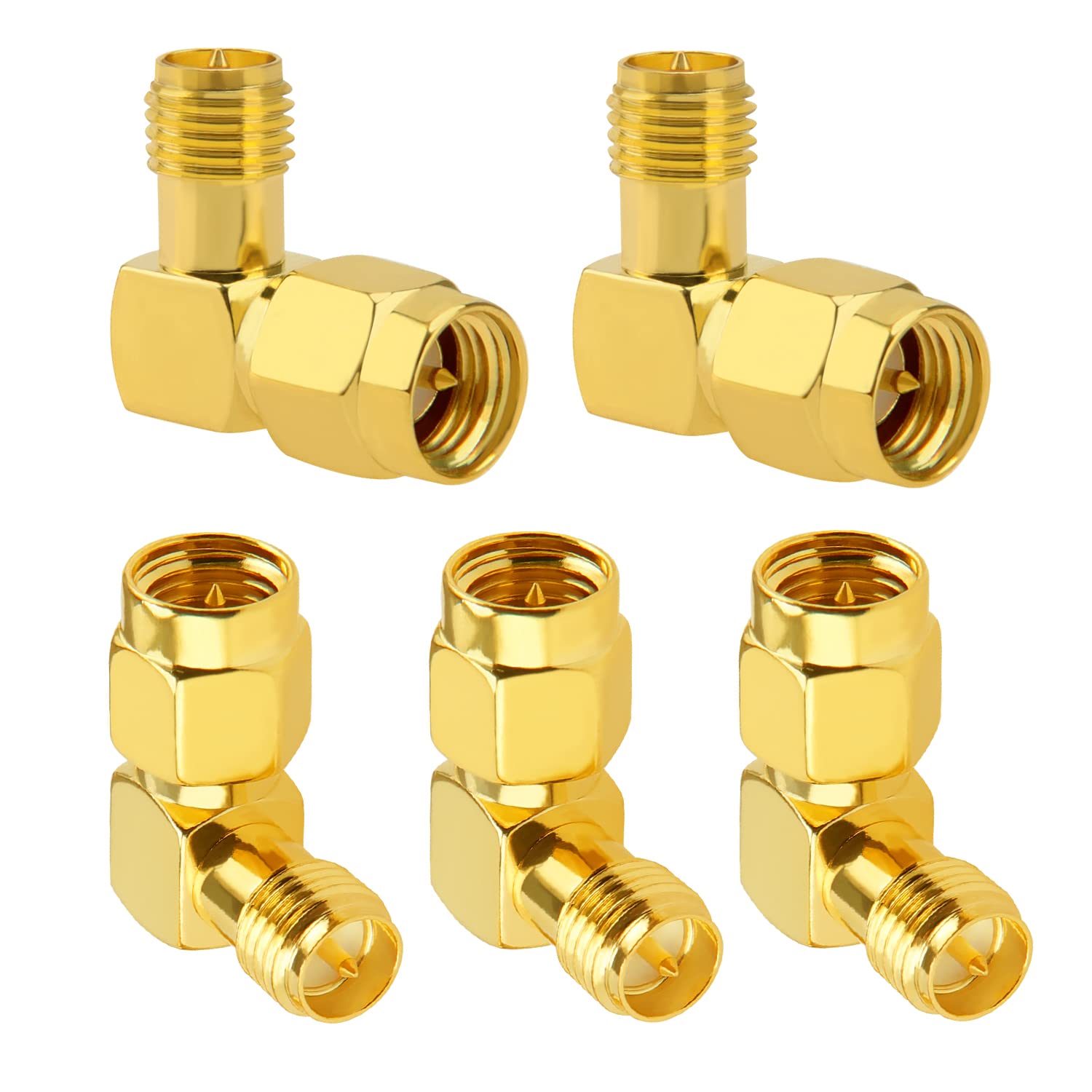 KUOQIY 5 PCS SMA Male to RP-SMA Female Right Angle Adaptor - Coax Adapter for WiFi Antenna, FPV, Goggles, Router