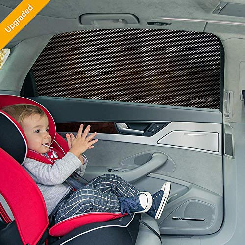 Lecone Upgraded Car Window Shade, 2nd Generation Reusable Perforated Static Cling Tint Film, Electrostatic Self-Adhesive Sun Blocker Screen for Vehicle New (Pack of 2)