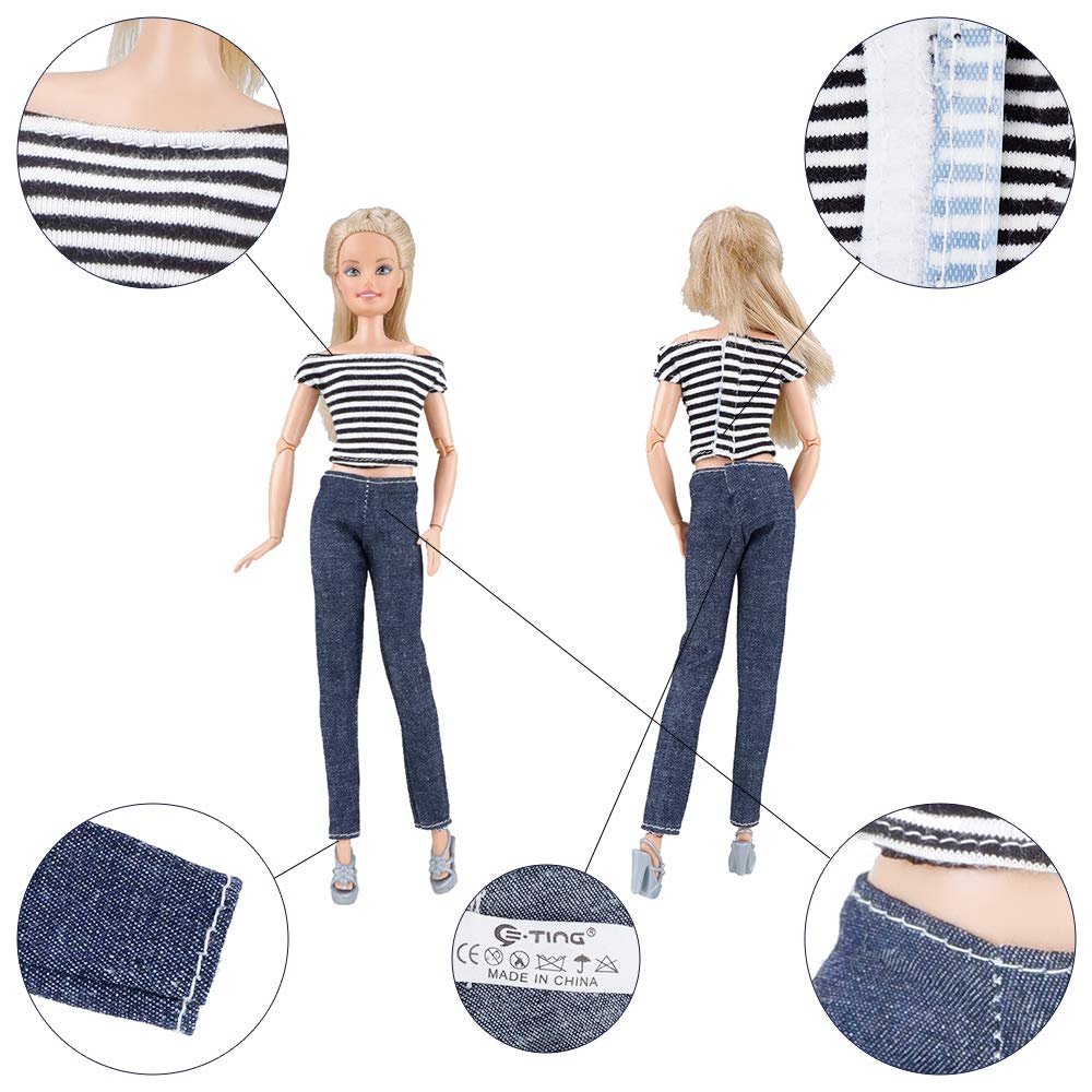 E-TING 5 Set Doll Clothes Casual Wear Outfit 5 Tops 5 Trousers Pants for 11.5″ Girl Doll Gift (Style B)