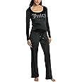 Juicy Couture Women's 2 Piece Velvet Fleece Long Sleeve Scoop Neck Fitted Top and Pants Lounge Sleepwear Set