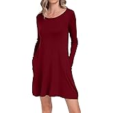 HAOMEILI Women's Long Sleeve Pockets Casual Loose T-Shirt Dresses