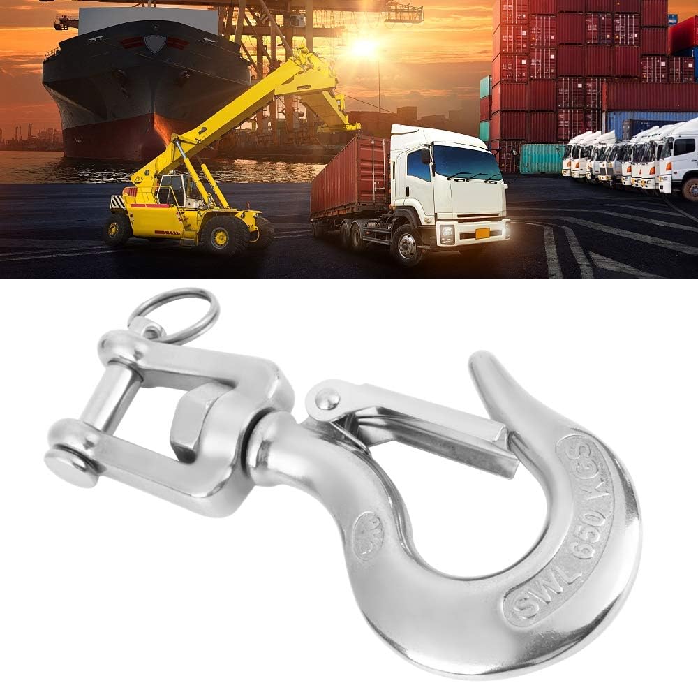 Duokon 304 Stainless Steel Swivel Lifting Hook with Latch Rigging Accessory (650kg/1000kg)(13.5 * 6.5cm/5.31 * 2.56in)