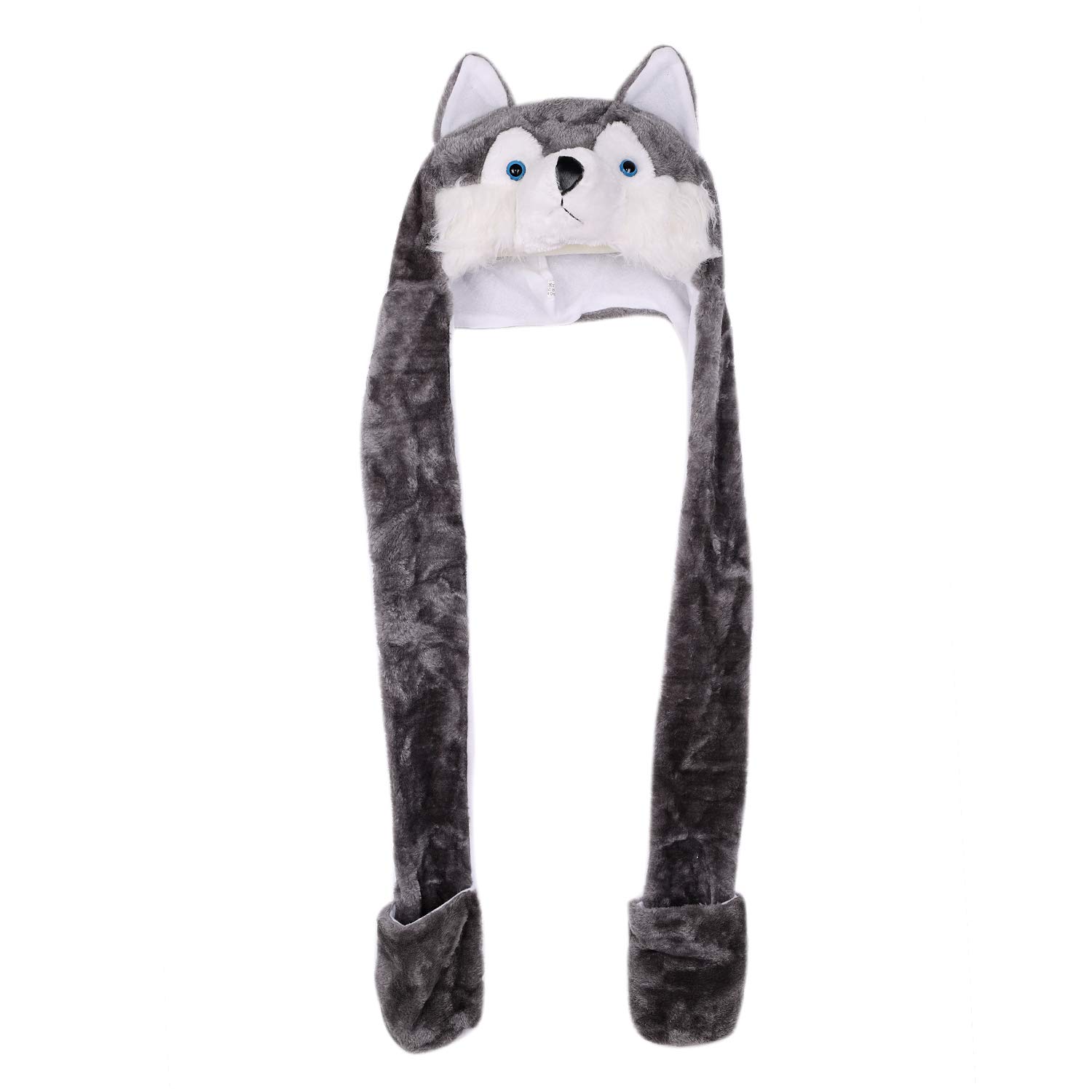 Kids Winter Hat Gloves Scarf Set 3-in-1 Faux Fur Party Animal Hat Hooded Cartoon Beanie Scarf with Pockets Plush Warm Hoodie Earflap Cap for Boys Girls Teens