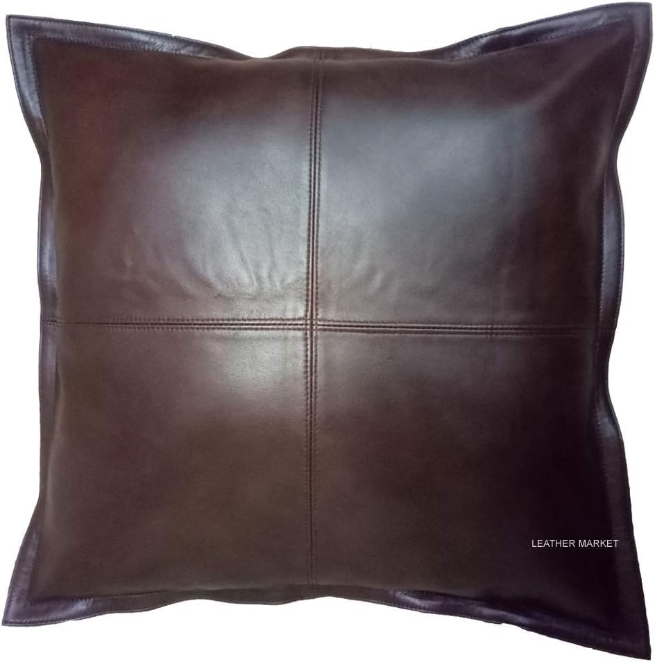 Leather Market 100% Lambskin Leather Pillow Cover - Sofa Cushion Case - Decorative Throw Covers for Living Room & Bedroom - B_ Brown - 18 x 18 Inches Pack of 1