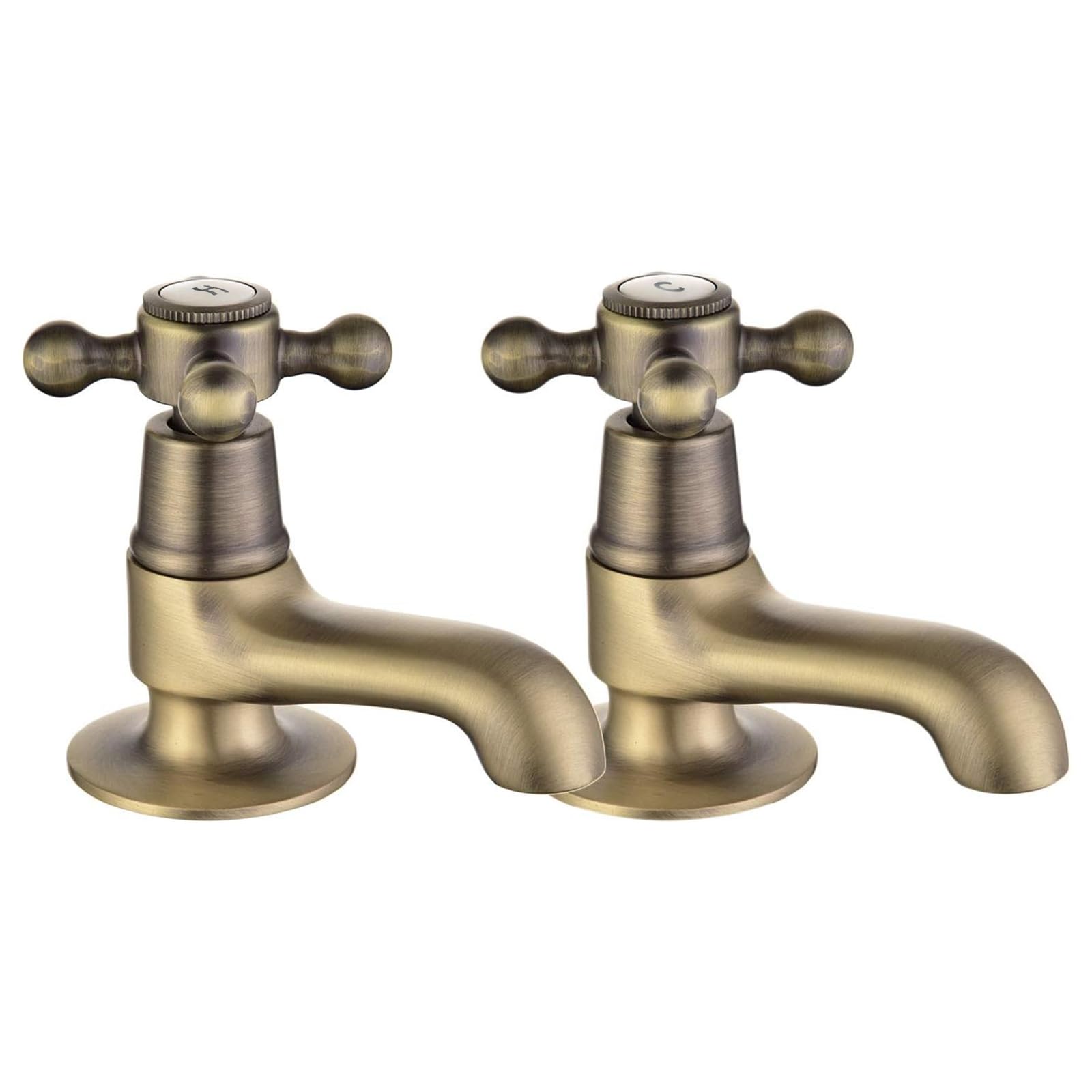 Basin Pillar Taps Pair Antique Brushed Bronze Twin Bathroom Sink Mixer Taps Cross Lever Bathroom Faucets 2pcs Victorian Traditional Classic Peppermint