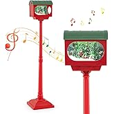 Goplus 59 Inch Musical Christmas Street Lamp Post With Sound-Activated Snow Globe Lantern, Christmas Tree, Santa, Soldier & G