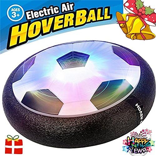 Kids Air Power Football Boys Girls Sport Toys Children Training Football Indoor Outdoor Disk Hover Ball Game with Foam Bumpers and Light Up LED Lights (Black)