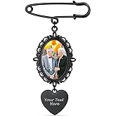 Custom4U Wedding Bouquet Photo Charms Customized with 1-4 Pictures Memorial Pins Boutonniere for Wedding Groom Bride/Memory Funeral Pin Mother Father Men Women (Gift Box)
