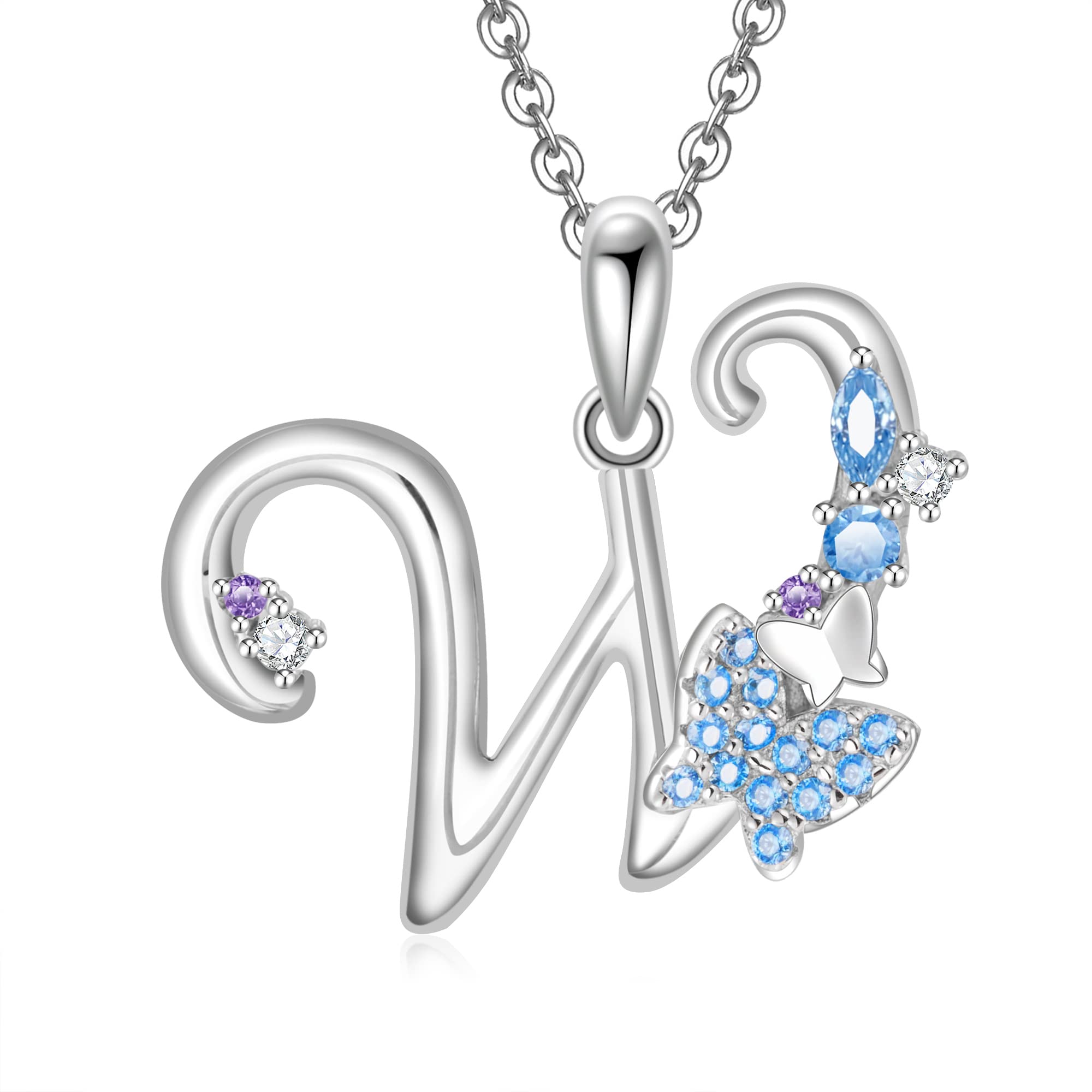Initial Necklace for Women 925 Sterling Silver Butterfly Letter Pendant Gift for Women