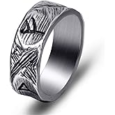 ELFASIO Men's Viking Rings Band Stainless Steel Norse Rune Odin Scandinavian Text Symbol Vintage Jewelry, Size 8-13