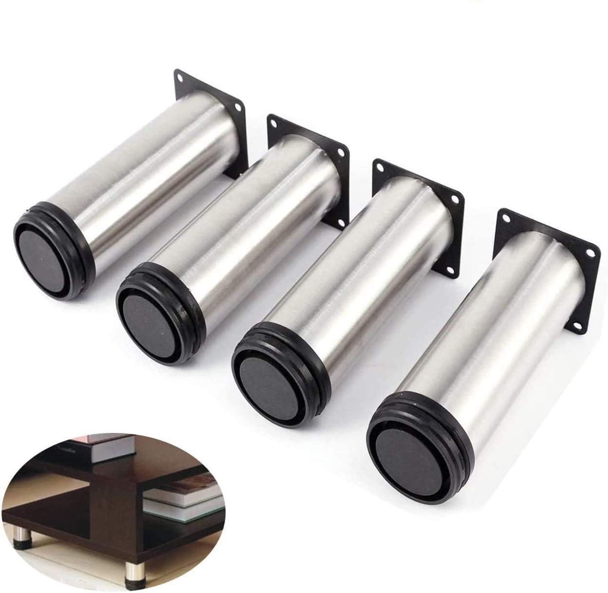 6 PCS Cabinet Legs Kitchen Feet Worktop/Unit/Breakfast Bar/Desk Table Legs Furniture Legs - Chrome Metal - Adjustable Height (Silver)