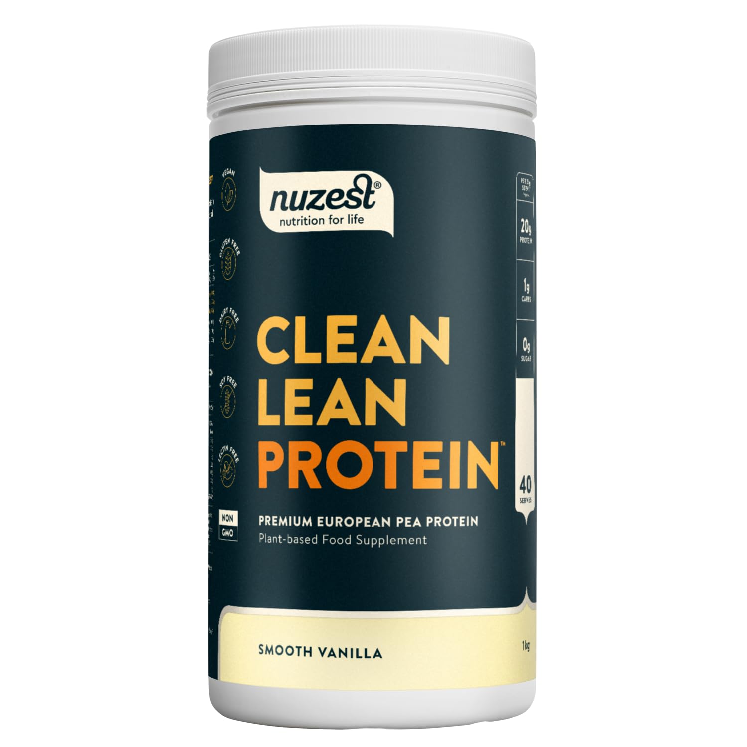 Vegan Protein Powders by Nuzest - Clean Lean Protein - Smooth Vanilla - Plant Based Pea Protein Shake - Low Calorie & Low Carb - Gluten Free - Dairy Free - 1kg (40 Servings)