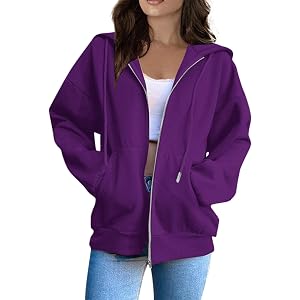 Women's Full Zip Hoodie, Oversized Long Sleeve Hooded Sweatshirt with Pockets, Casual Lightweight Zip Up Jacket