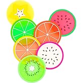 DomeStar Fruit Coaster, 7PCS 3.5" Non Slip Car Coaster Heat Insulation Colorful Unique Slice Silicone Drink Cup Mat for Drinks Prevent Furniture and Tabletop Car Decor