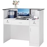 VEVOR Reception Desk, 50 inch Rectangular Front Counter Table, Modern Office Reception Desk with Light Strip, 3 Drawers &amp; Storage Cabinets, Retail Counter Table for Checkout, Lobby, Salon, Office