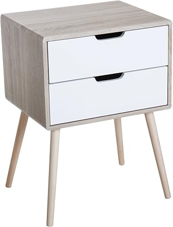 Homcom Freestanding Retro Bedside Table 2 Drawer Cabinet Storage