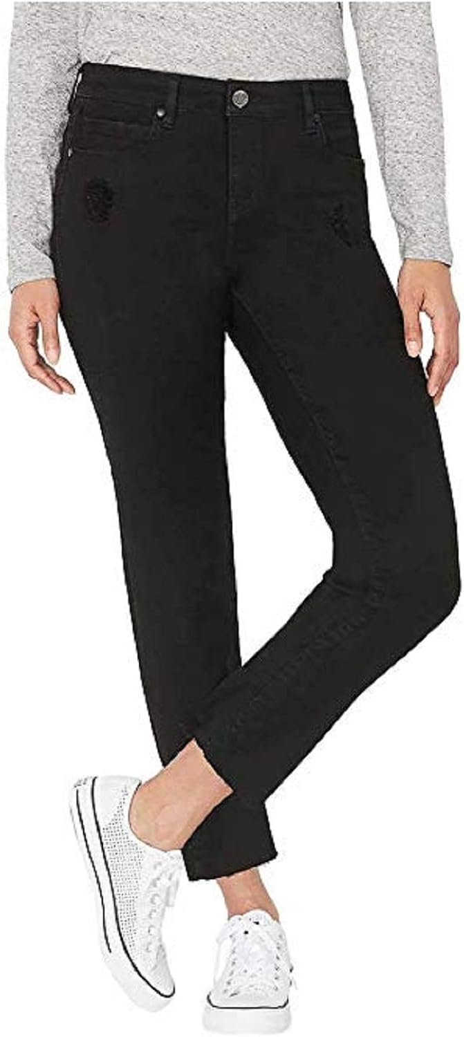 BUFFALO Ladies' Medium Rise Ankle Length Straight Leg Fray Hem Jean(12/32, Black) at Amazon