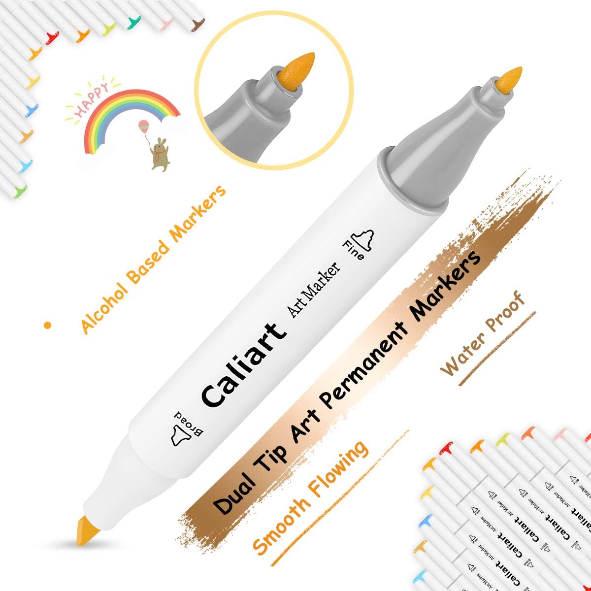 Caliart 100 Colors Artist Alcohol Markers Dual Tip Art Markers Twin Sketch Markers Pens Permanent Alcohol Based Markers with Case for Adult Kids Coloring Drawing Sketching Card Making Illustration: Arts, Crafts & Sewing