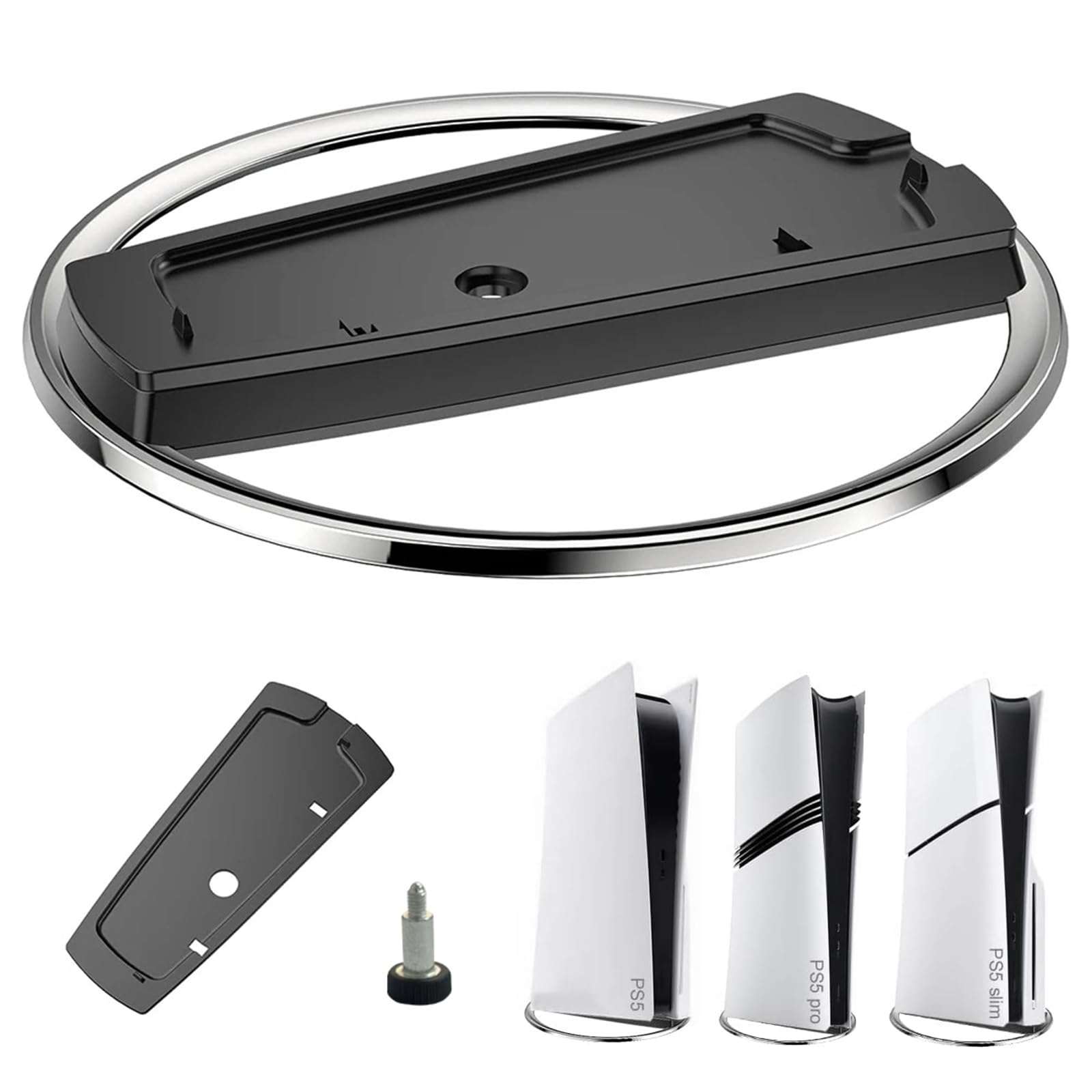 ASIEIT Vertical Stand for PS5/PS5 Slim, Universal Console Disc and Digital with Screw, Non-Slip Base, Easy-to-Install, PlayStation 5 Base Accessory Kits, Nice Look, Black