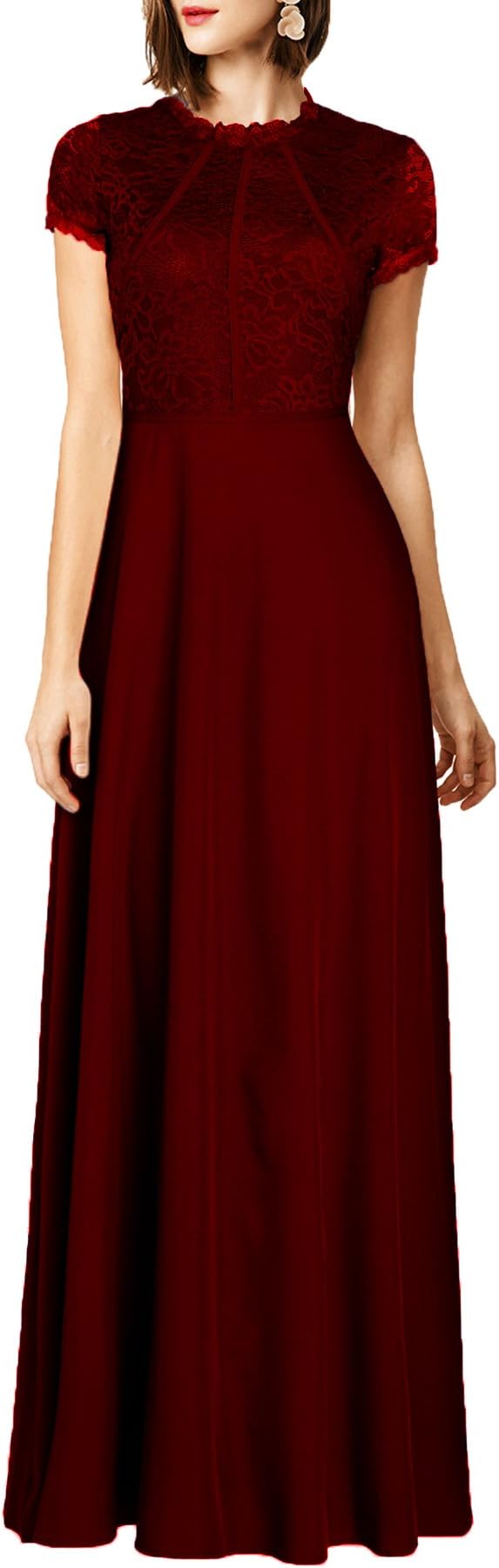 WOOSEA Women's Retro Floral Lace Wedding Maxi Bridesmaid Long Dress