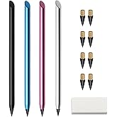 Windspeed 4+9 Pack Metal Inkless Pencil Eternal, Reusable Everlasting Pencil with Eraser and 8 Pcs Replaceable Nibs