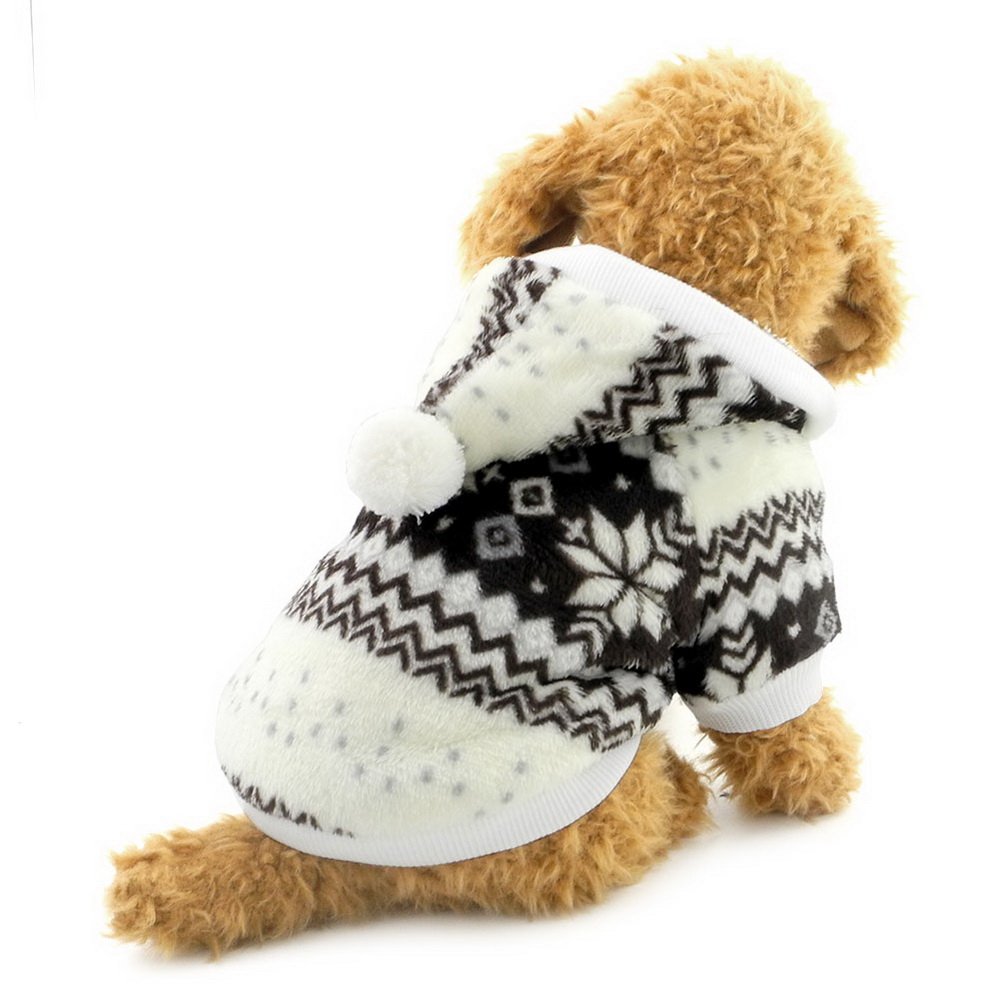 SELMAI Dog Christmas Coat Snowflake Fleece Dog Hoodie Sweater Small Pet Clothes Pattern Brown M