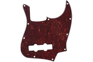 Musiclily 10 Hole J Bass Pickguard for Fender American/Mexican Made Standard Jazz Bass, 4Ply Red Tortoise
