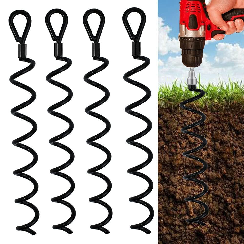 Photo 1 of Updated Design 18 Inch Metal Spiral Stake Ring 4 Pack Spiral Ground Anchors Outdoor Heavy-Duty Camping Stakes Spiraling Anchor Ground Anchors for Tent, Trampolines, Garden Fence, Sheds, Swings