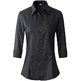 Beninos Long Sleeve V Neck Office Formal Casual Button Down Shirt Blouse for Women