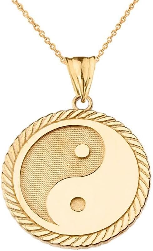Good Luck CharmsUnique 14k Yellow Gold Ying Yang Rope Charm Pendant Necklace