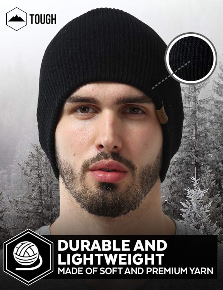 Tough Headwear Daily Knit Ribbed Beanie Warm, Stretchy & Soft Beanie Hats for Men & Women - Year Round Comfort - Serious Beanies for Serious Style Black: Clothing