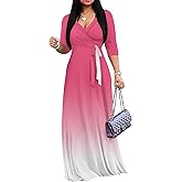 PINKPATTY Women's Plus Size Maxi Dress 3/4 Sleeves Casual Flowy Long Dress for Vacation with Pockets