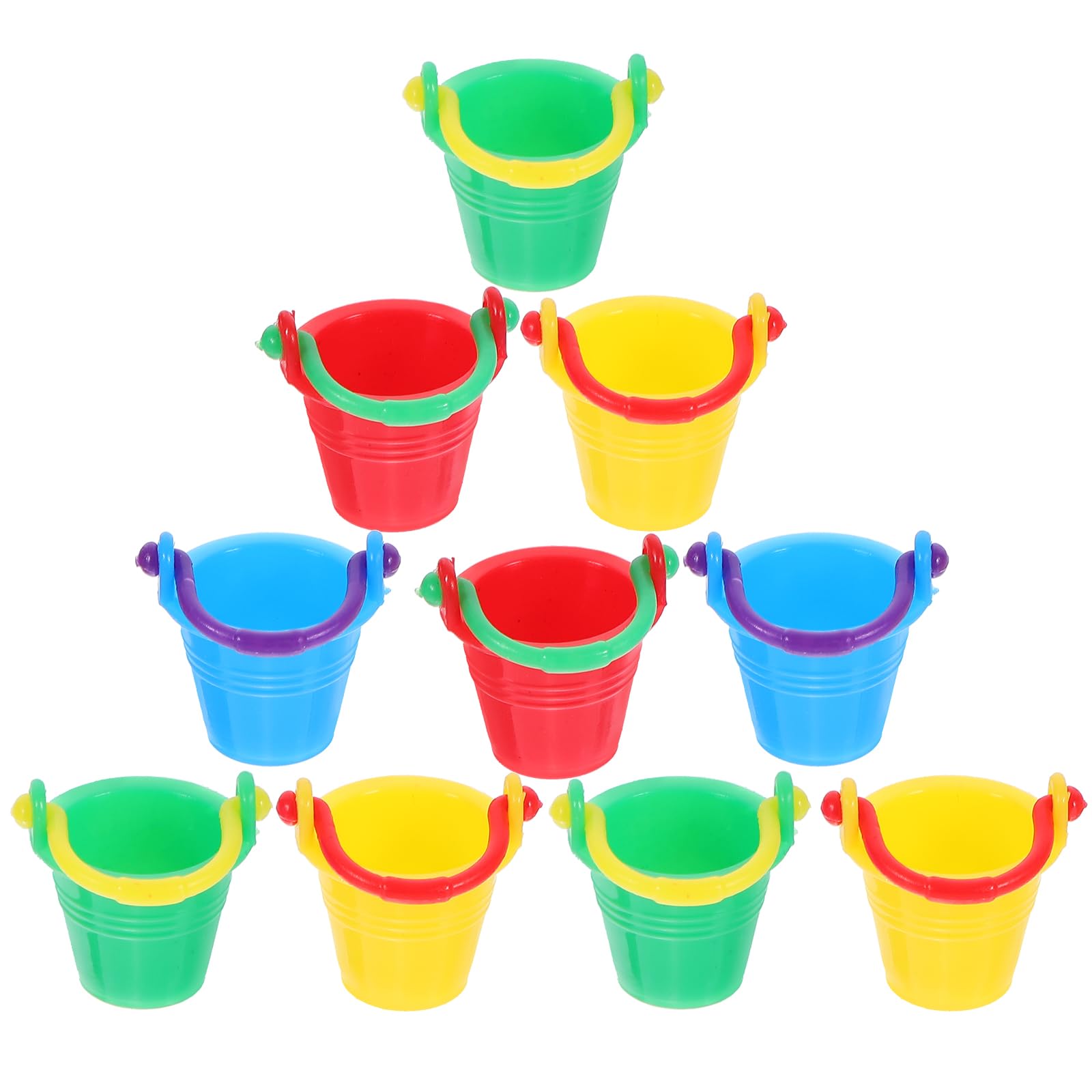 Photo 1 of 10pcs Miniature Beach Buckets Decor: 2.5cm/1inches Mini Plastic Beach Pail Sandbox Toy for Doll - Handmade Small Water Buckets Model