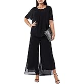 Women's 2 Piece Chiffon Sets Outfits Flowy Ruffle Layers Casual Dressy Wedding Guest Pant Suits
