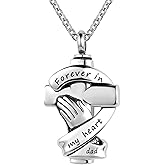 LuxglitterLin Praying Hands Urn Necklaces for Mom Dad Pet Ashes Crucifix Cremation Keepsake Memorial Pendant Jewelry Forever in My Heart