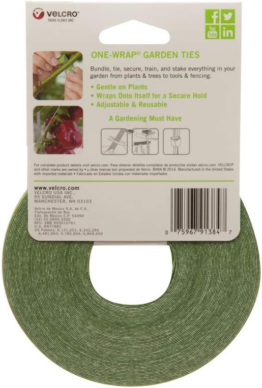 VELCRO Brand Plant Ties | 45 ft x 1/2 in Roll | Alternative to Twine, Reuse and Adjust with No Knots | Garden Tape has Strong Hold for Tomato and Vine Support | Green (91384) : Mounting Tapes : Garden & Outdoor