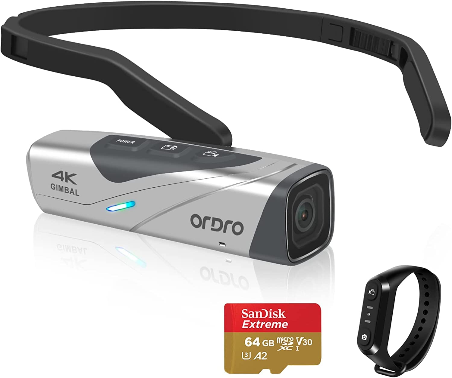 ORDRO EP8 4K 60FPS Vlog Hands Free Lightweight Mini Wearable Video Camera Starlight Sensor, Wi-Fi App Control, IPX5 Waterproof,2-Axis Gimbal Stabilizer with Remote Control(Silver)